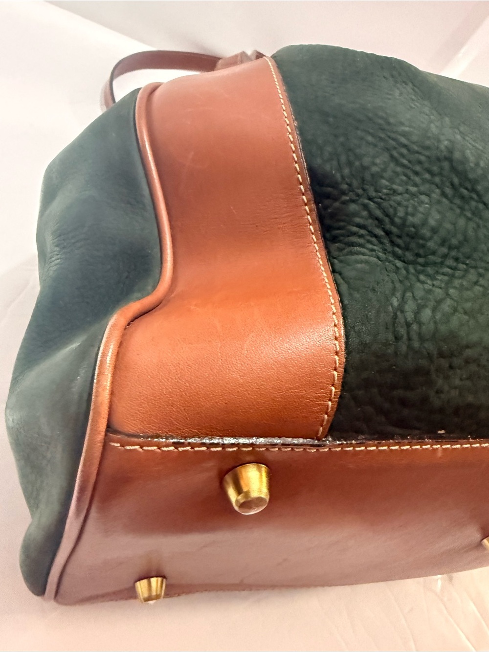 Bally Vintage Foxglove Nubuck Suede Bucket Bag Made in USA Green Leather - Picture 10 of 14